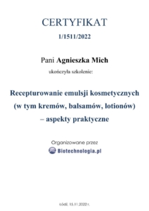 certyfikat emulsje kosmetyczne
